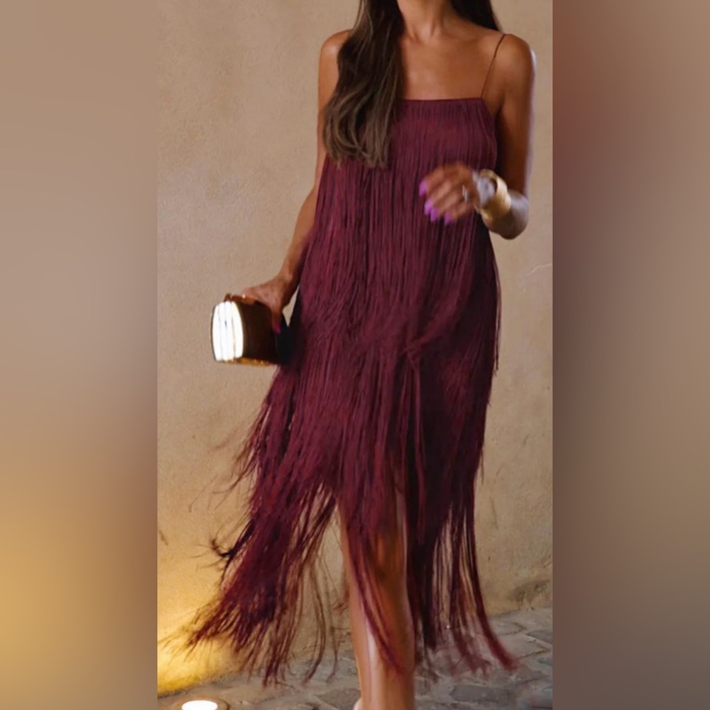 Maroon tassel cocktail dress